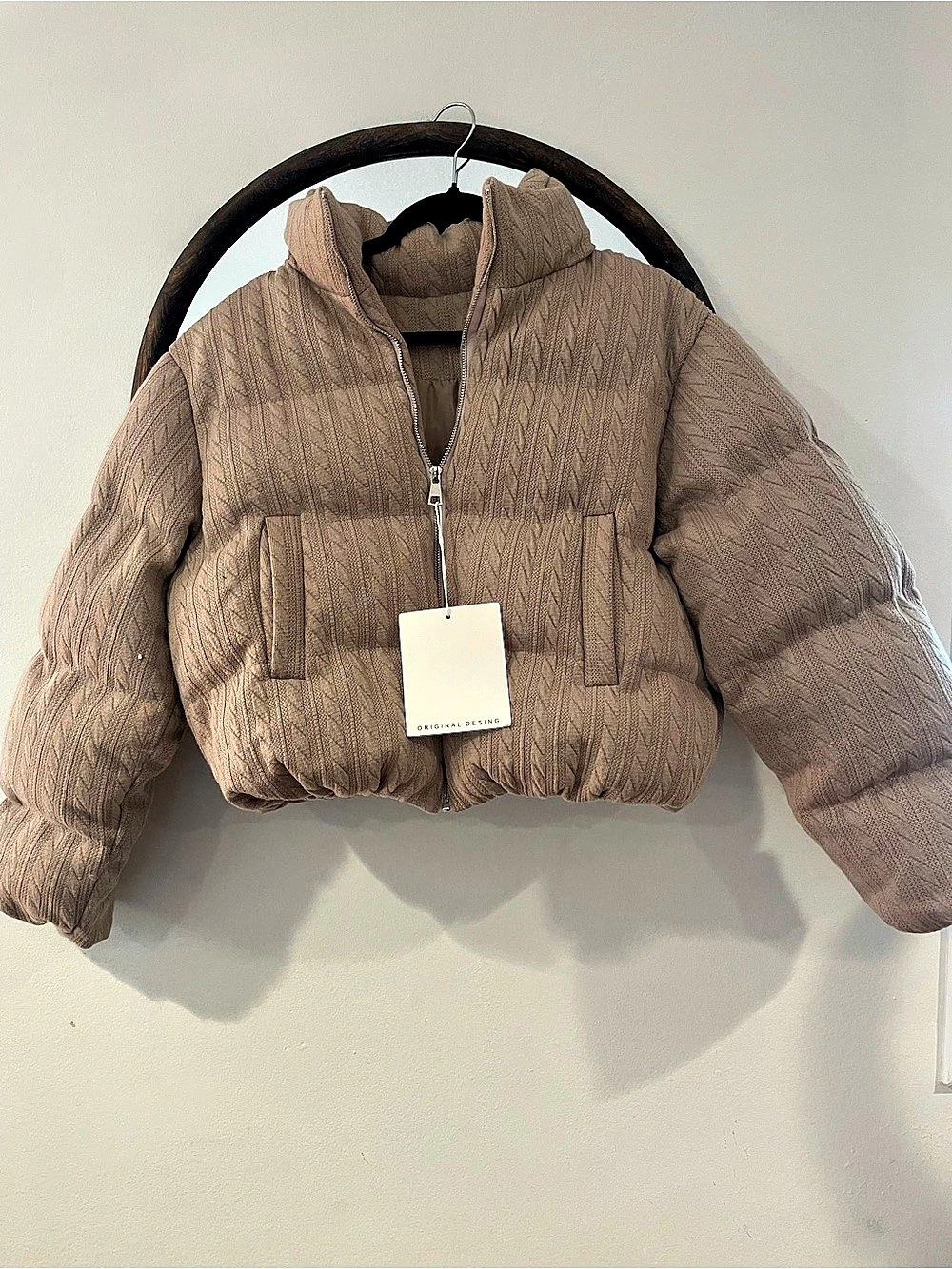 Zara Cable Knit Puffer Jacket in Brown NWT